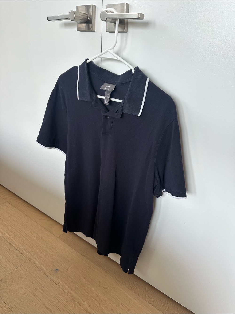 H&M Men's Navy Polo Shirt with White Trim